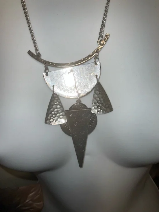 Bijoux Stella Silver Black Hammer Statement Layered Necklace Earring SET NEW - Picture 4 of 16